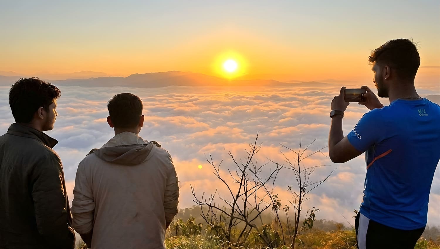 People Enjoy Sunrise at Mount Batur during Bali Trekking and Spa Tour Packages