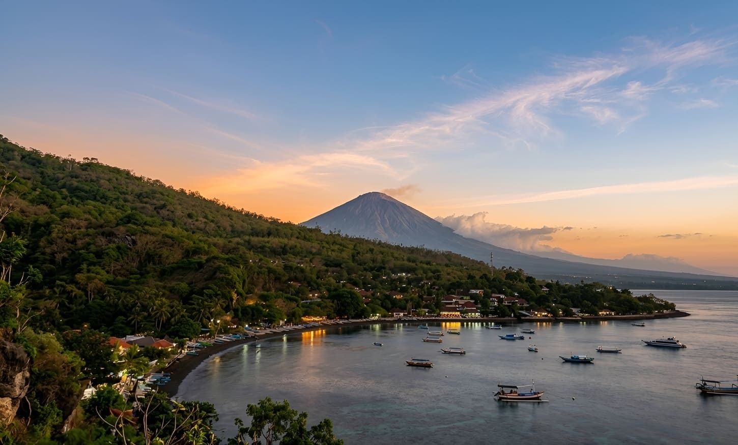 Amed Beach Bali - Amazing Sunset View with Mount Agung at East Bali Amed