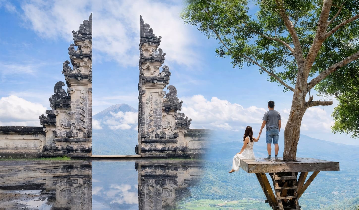 The iconic Gate of Heaven and Lahangan Sweet with Background Mount Agung View Point